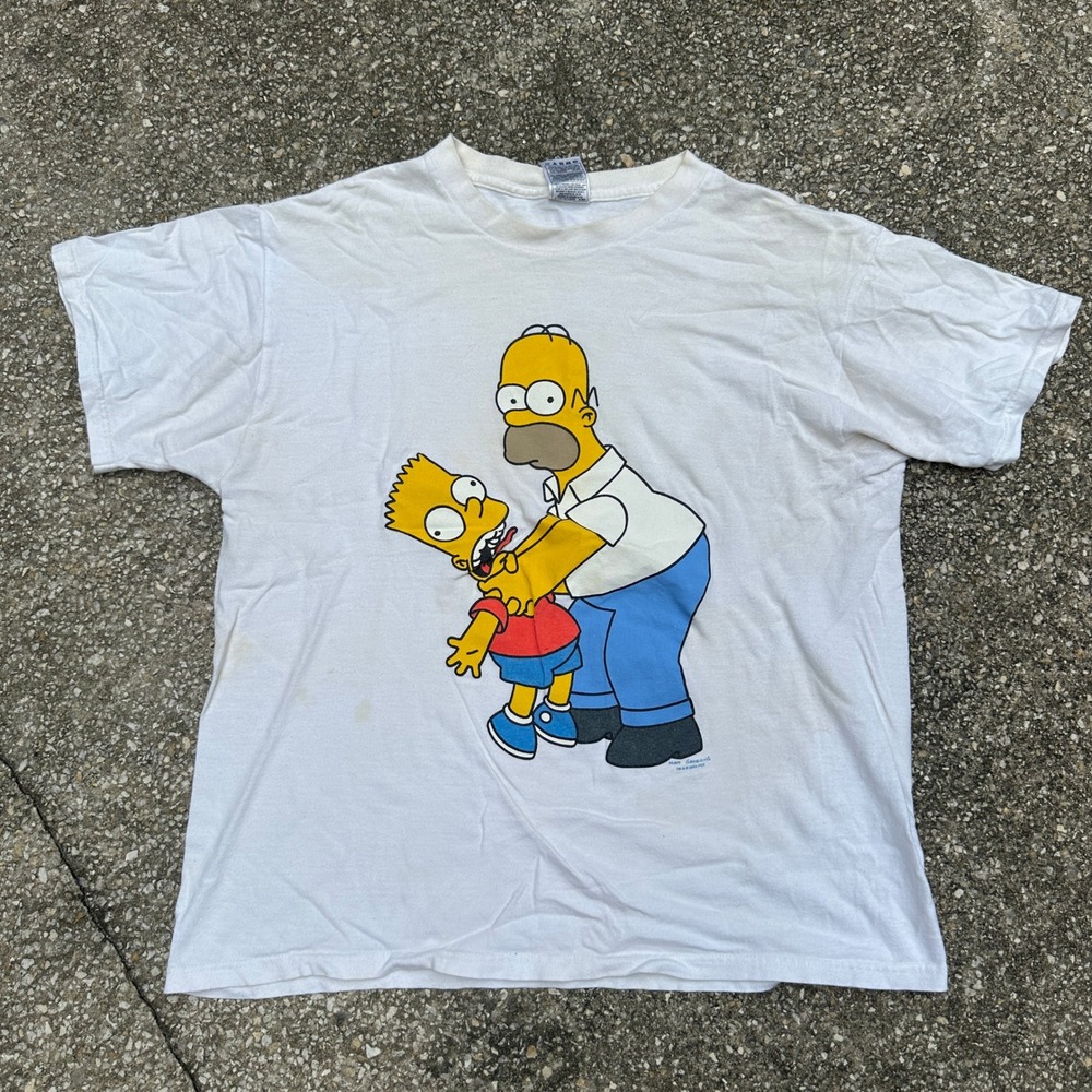 Vintage 2002 The Simpsons Homer Bart Strangling T-Shirt White Large Fruit Loom